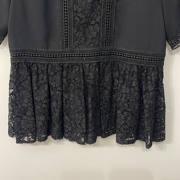 Zara Womens Sz s Black Lace Crochet High Neck Peplum Short Sleeve Blouse Top - Picture 4 of 11